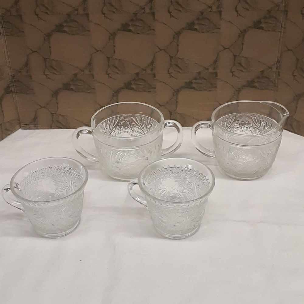 4 -pc Vintage MCM Anchor Hocking depression glass cream/sugar/cups‎